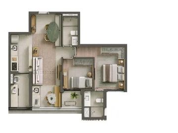 Planta 68m� com intregra��o Varanda Goumert
