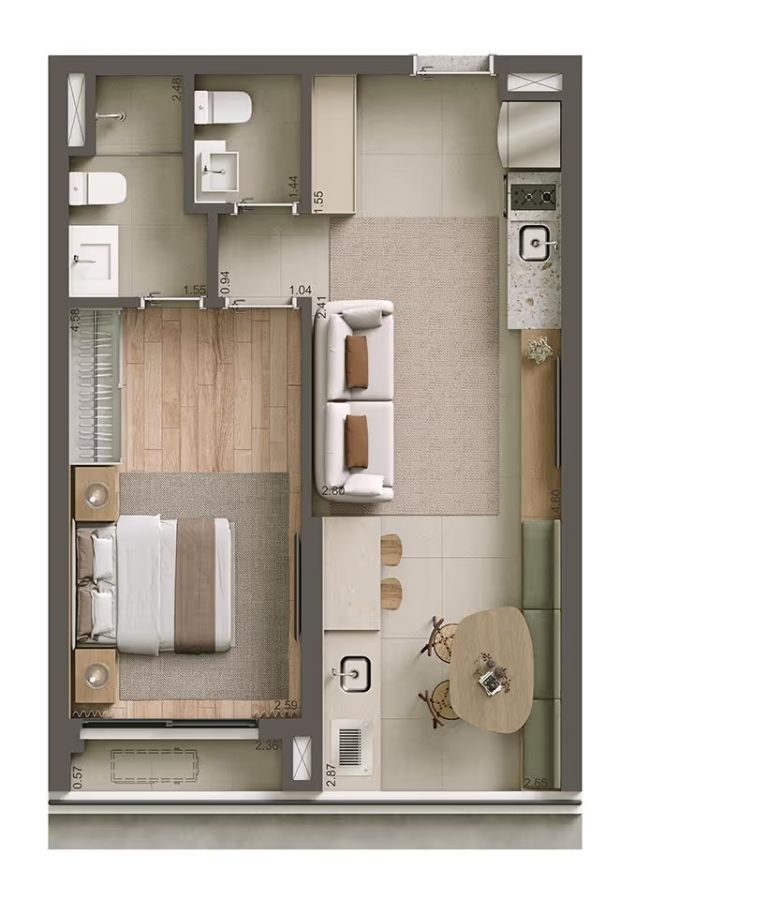 olanta 47m2 sala ampliada com varanda 