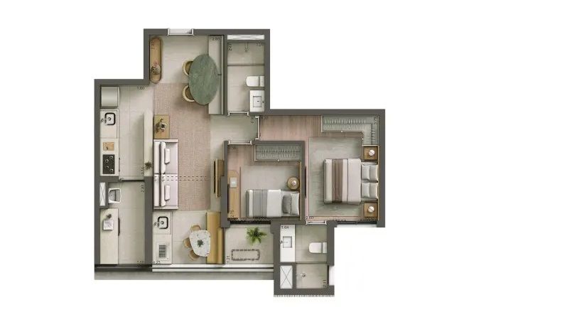 Planta 68m� com intregra��o Varanda Goumert